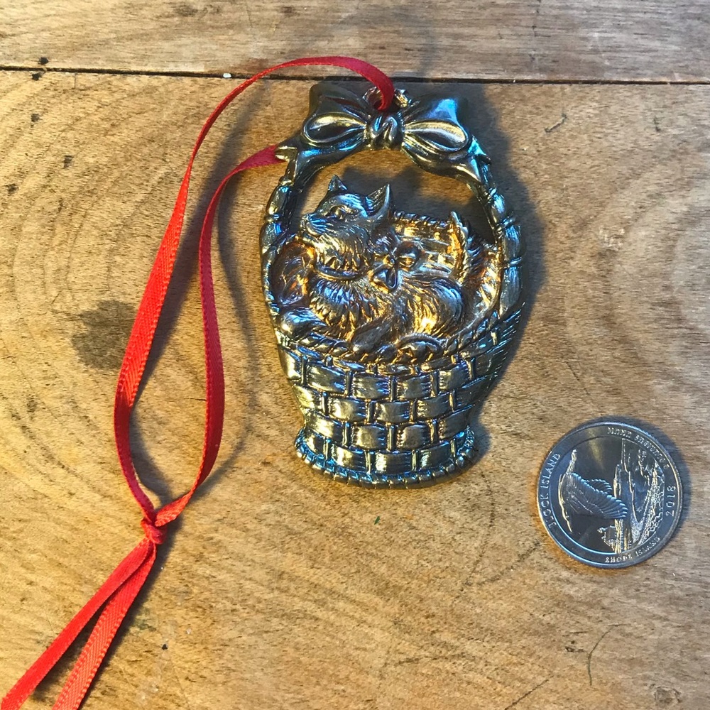 Gorham Silver Cat Holiday Ornament (2.5” x 2”)